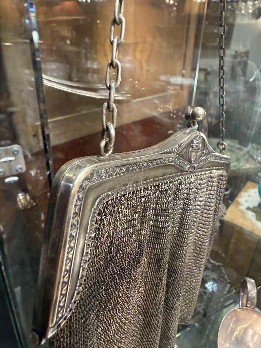 Sac de bal en cotte de mailles argenté, Art Nouveau - vers 1900-1920-photo-3