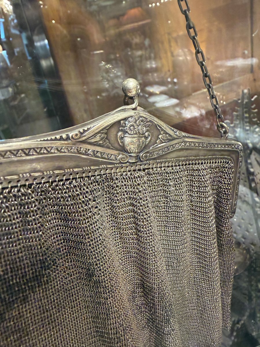Sac de bal en cotte de mailles argenté, Art Nouveau - vers 1900-1920-photo-1