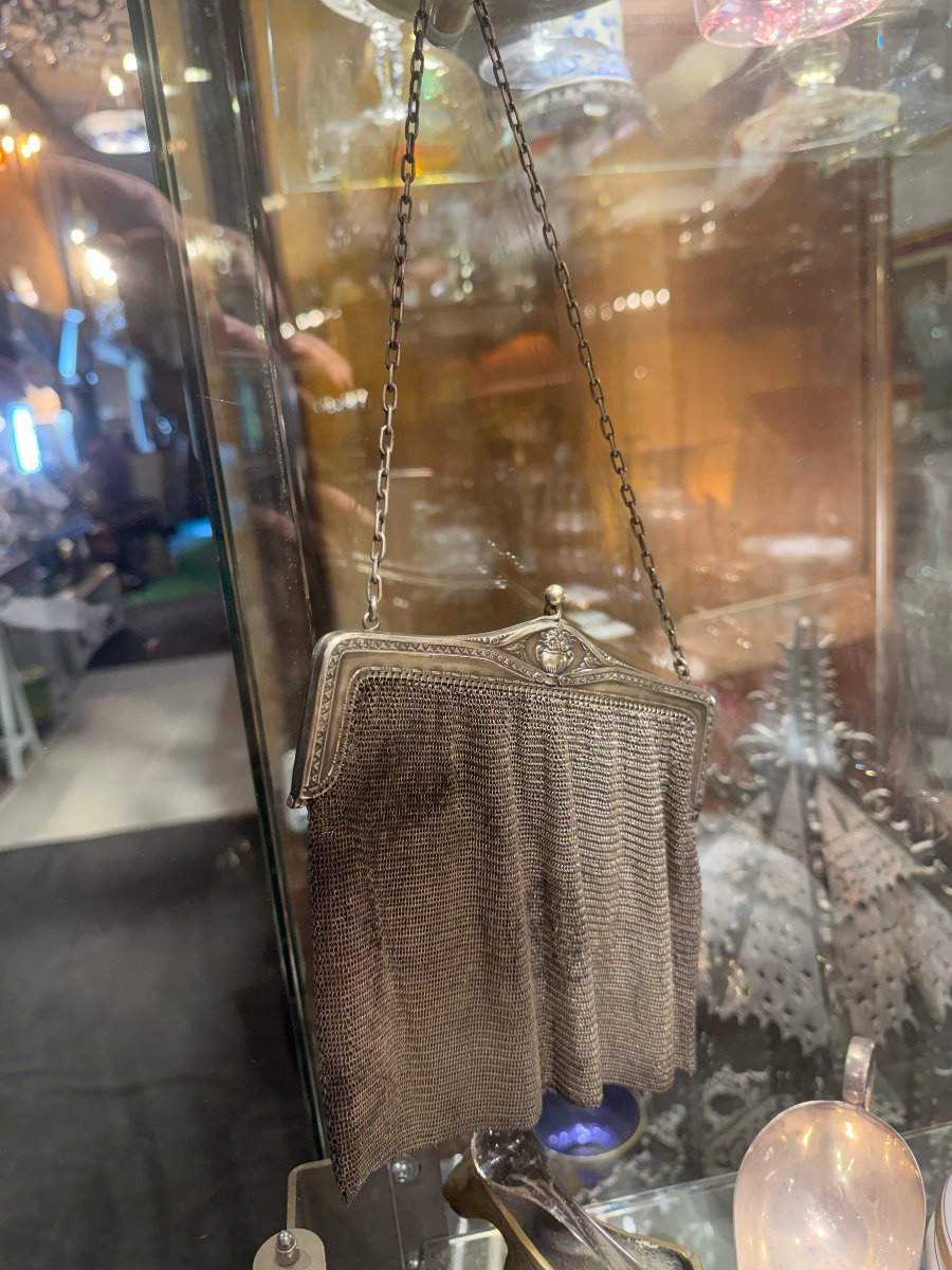 Sac de bal en cotte de mailles argenté, Art Nouveau - vers 1900-1920-photo-2