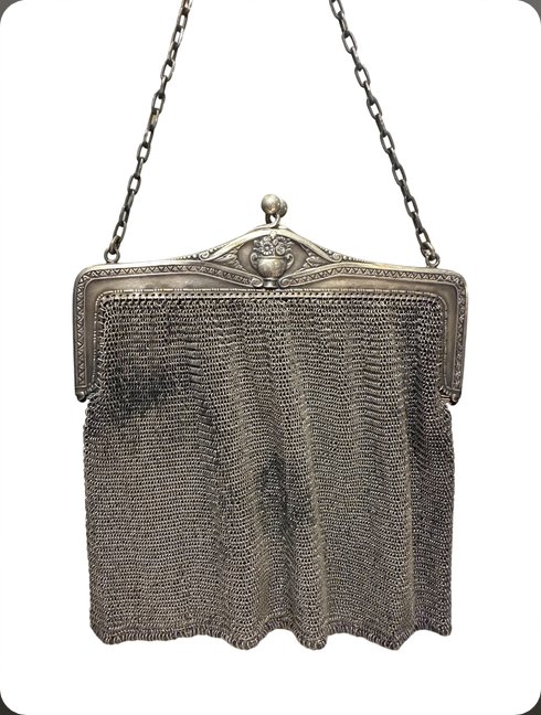 Sac de bal en cotte de mailles argenté, Art Nouveau - vers 1900-1920