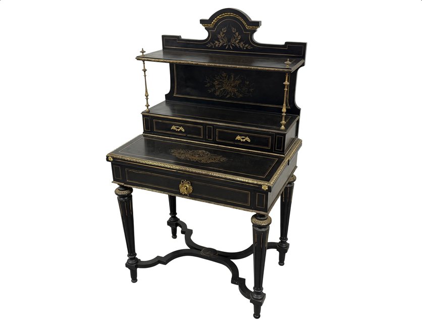 Bonheur du Jour Napoléon III bois noirci et incrustations de laiton - vers 1860-1880