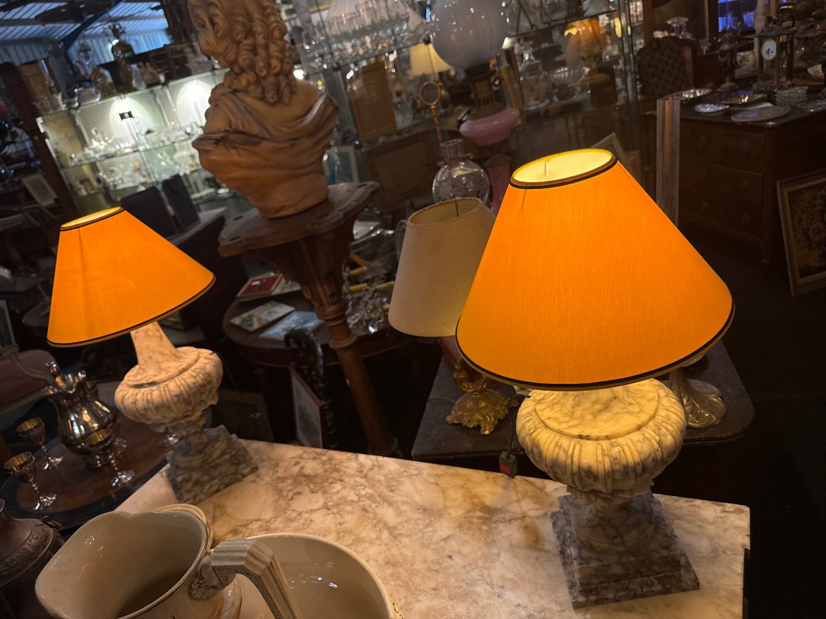 Paire de Lampe en marbre veiné-photo-2