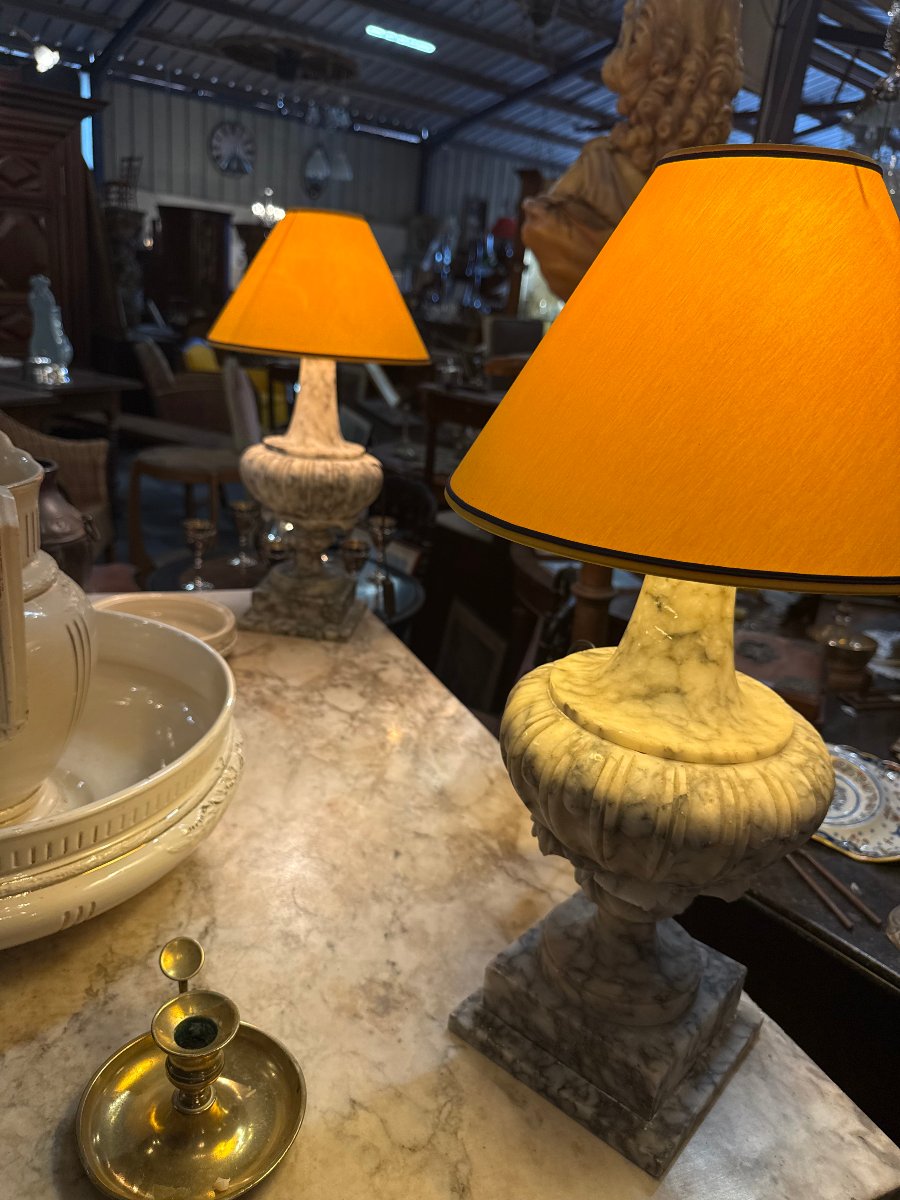 Paire de Lampe en marbre veiné-photo-4