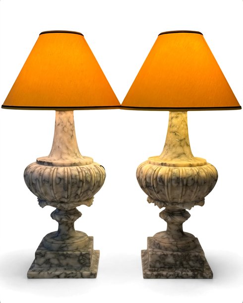 Paire de Lampe en marbre veiné