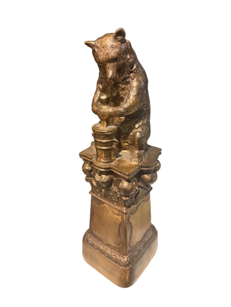 Bronze Statuette "the Bear With The Pestle / Apothecary Bear" - Franz Bergman Foundry-photo-3