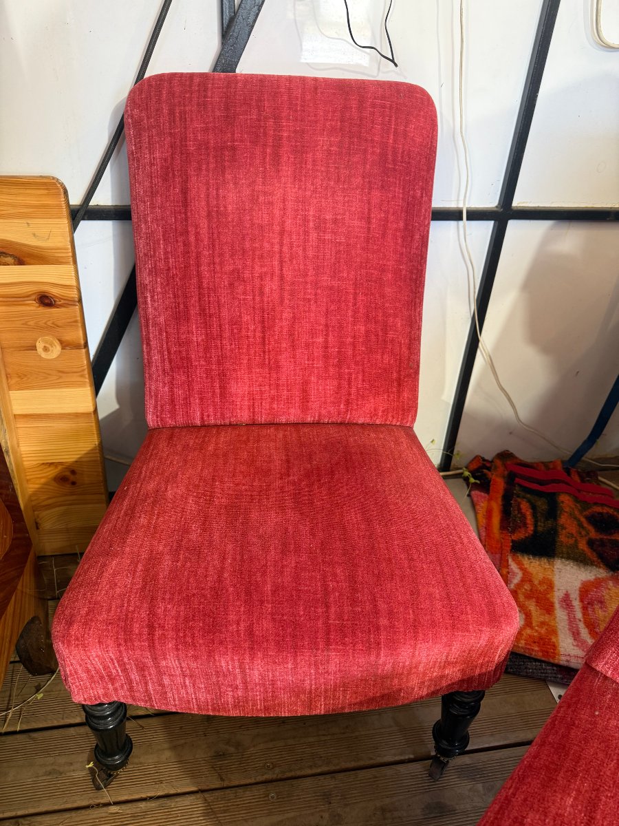  Paire de chauffeuses / chaises basses Napoléon III - Velours rouge - Vers 1870-photo-4