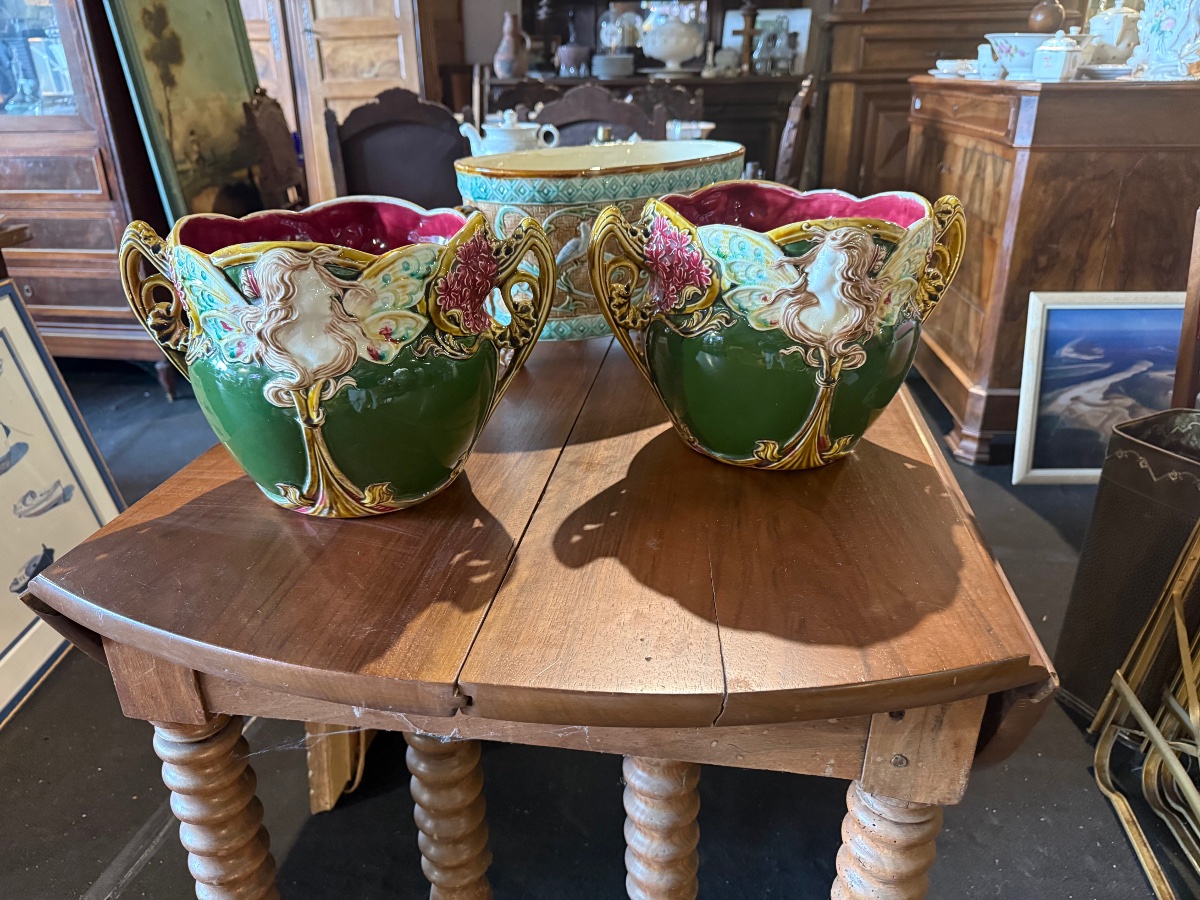 Pair Of Polychrome Slip-glazed Planter Pots, Iconic Model No. 824, Known As "biarrit"-photo-4