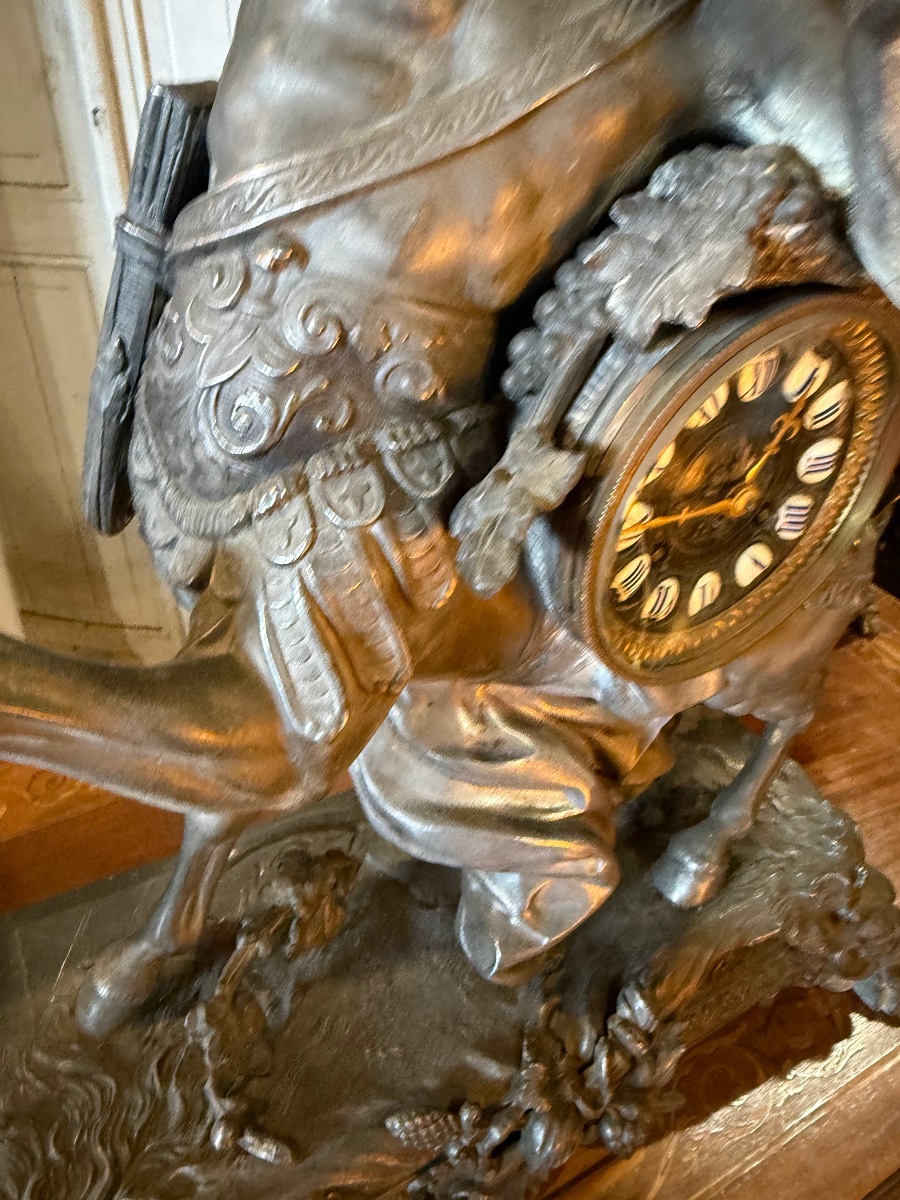 3-piece Napoleon III Fireplace Set - Clock Featuring The Centaur Bacchus And A Bacchante -photo-2