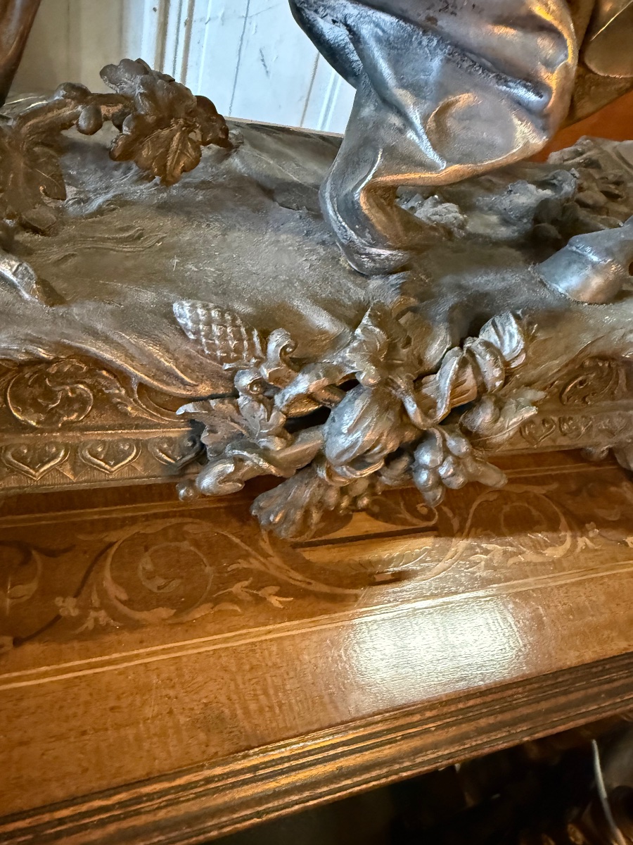 3-piece Napoleon III Fireplace Set - Clock Featuring The Centaur Bacchus And A Bacchante -photo-3