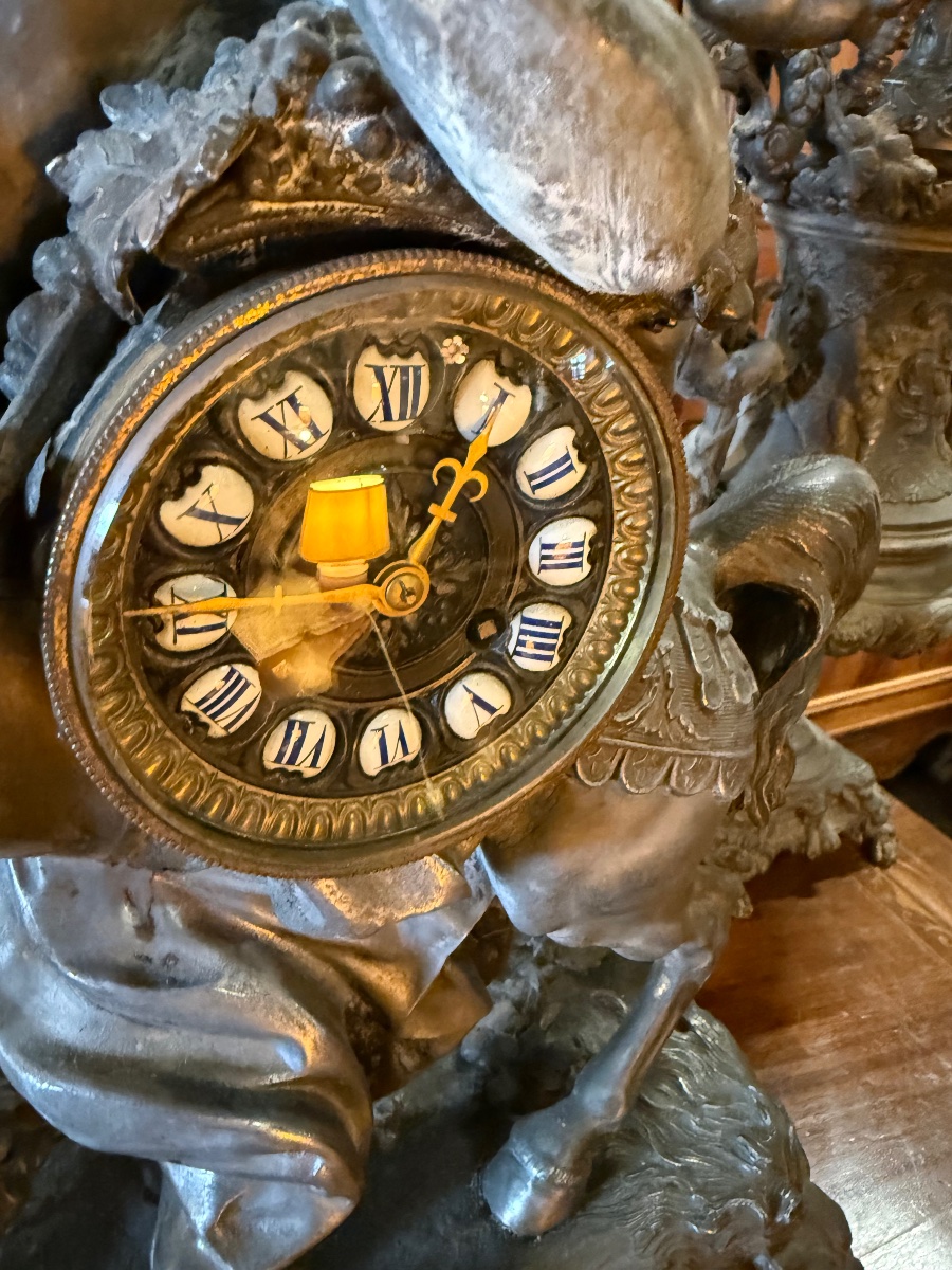 3-piece Napoleon III Fireplace Set - Clock Featuring The Centaur Bacchus And A Bacchante -photo-4