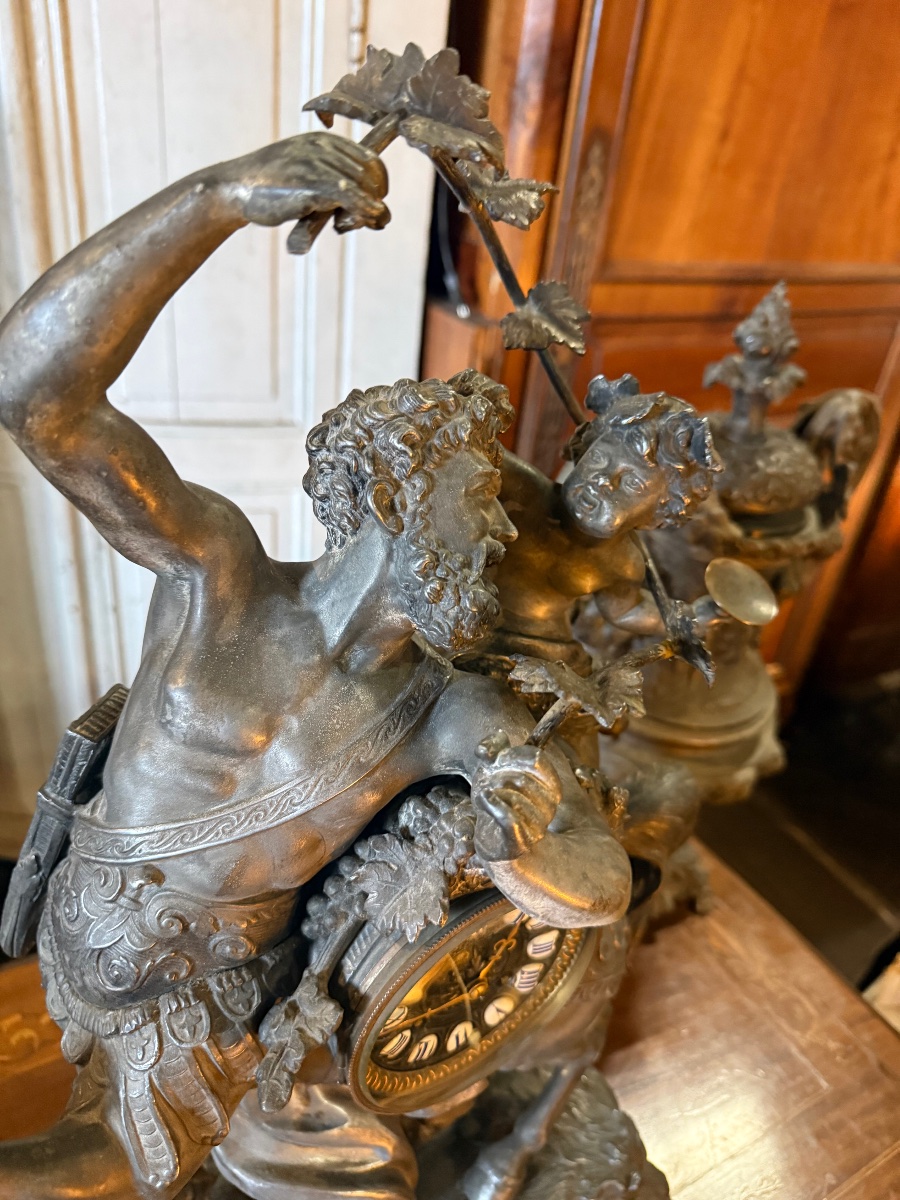 3-piece Napoleon III Fireplace Set - Clock Featuring The Centaur Bacchus And A Bacchante -photo-5