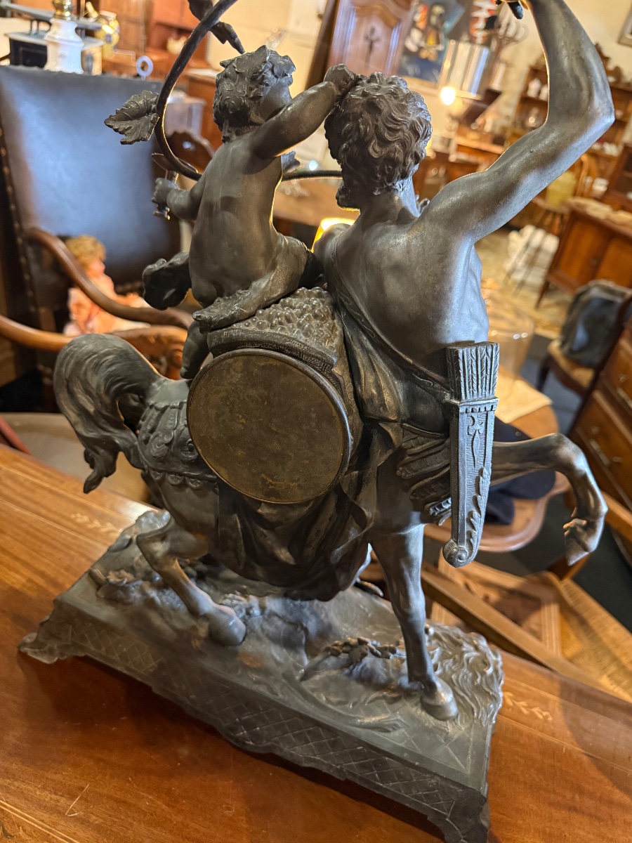 3-piece Napoleon III Fireplace Set - Clock Featuring The Centaur Bacchus And A Bacchante -photo-6