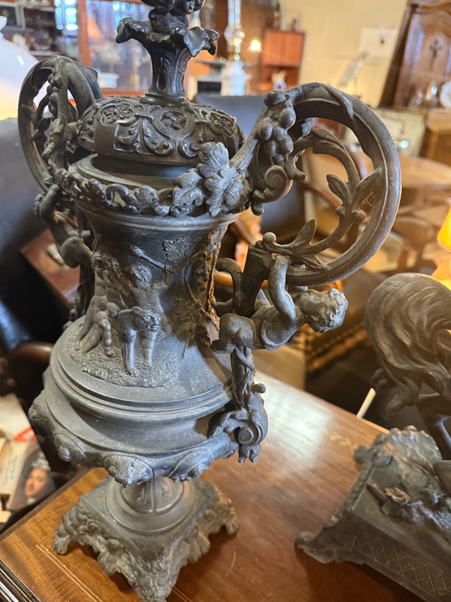 3-piece Napoleon III Fireplace Set - Clock Featuring The Centaur Bacchus And A Bacchante -photo-7