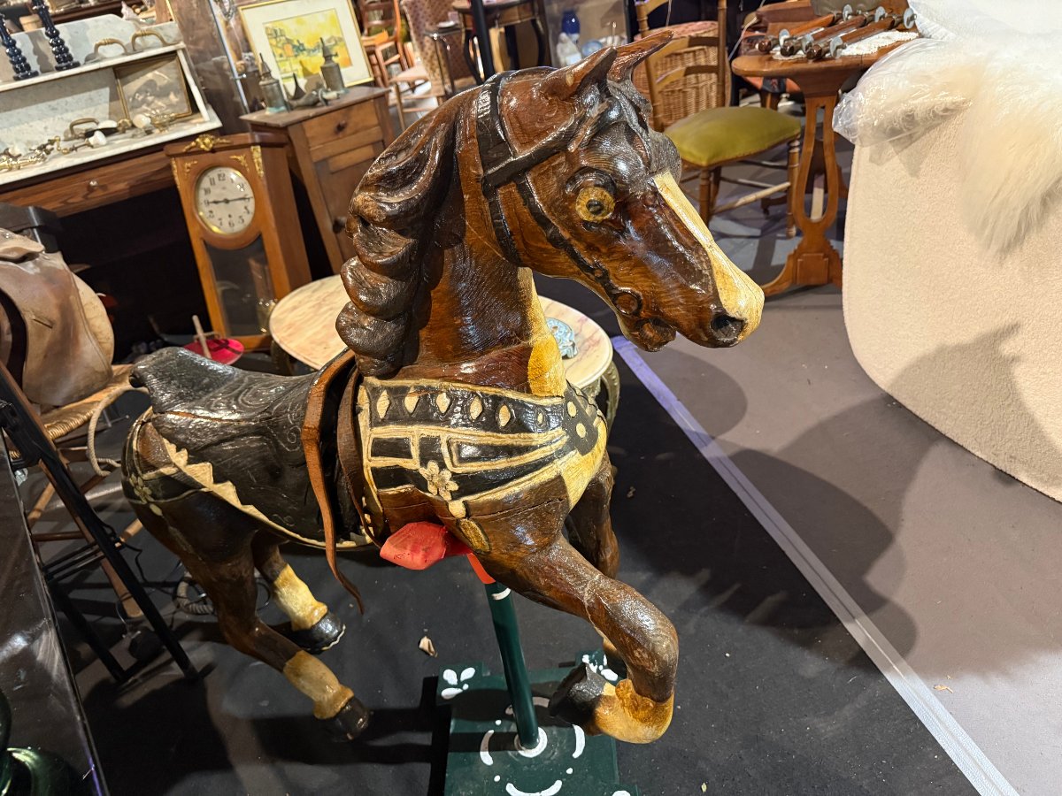 Decorative Carousel Horse Made Of Carved And Varnished Wood-photo-2