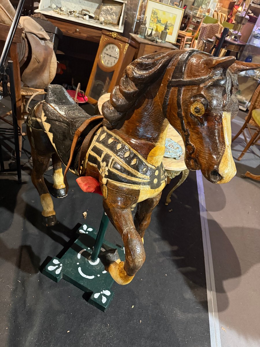 Decorative Carousel Horse Made Of Carved And Varnished Wood-photo-3