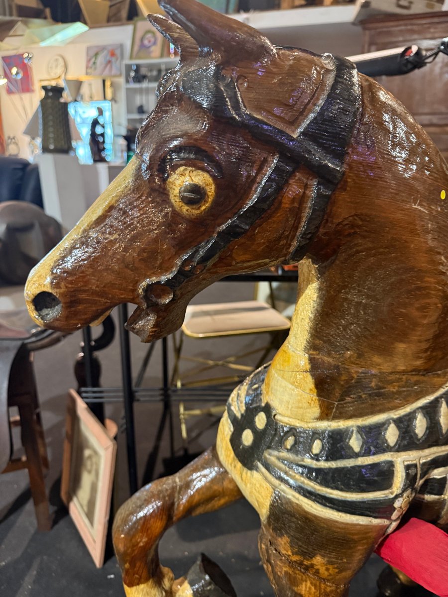 Decorative Carousel Horse Made Of Carved And Varnished Wood-photo-1