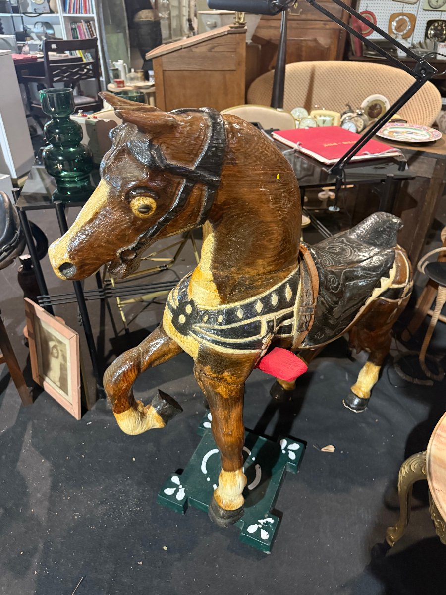 Decorative Carousel Horse Made Of Carved And Varnished Wood-photo-2