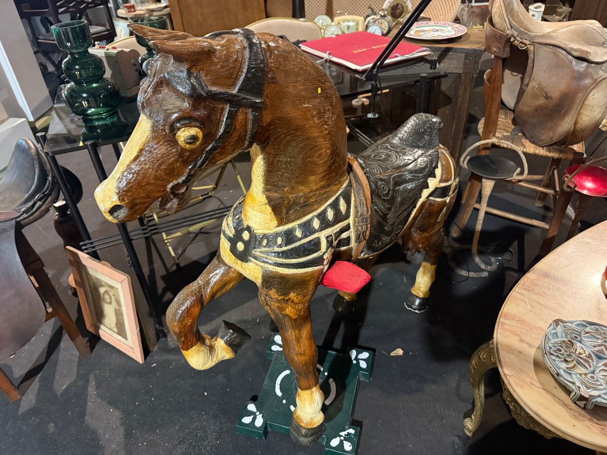 Decorative Carousel Horse Made Of Carved And Varnished Wood-photo-3
