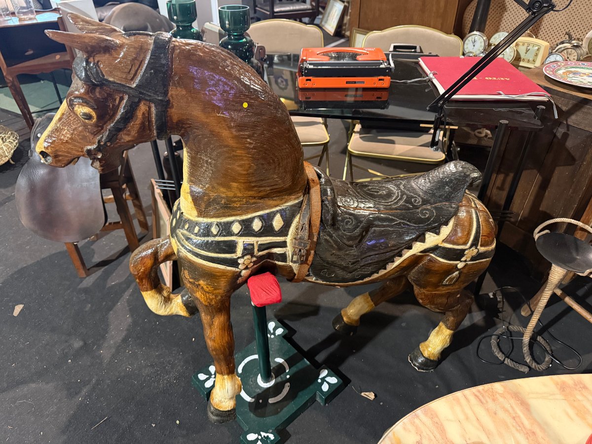 Decorative Carousel Horse Made Of Carved And Varnished Wood-photo-4