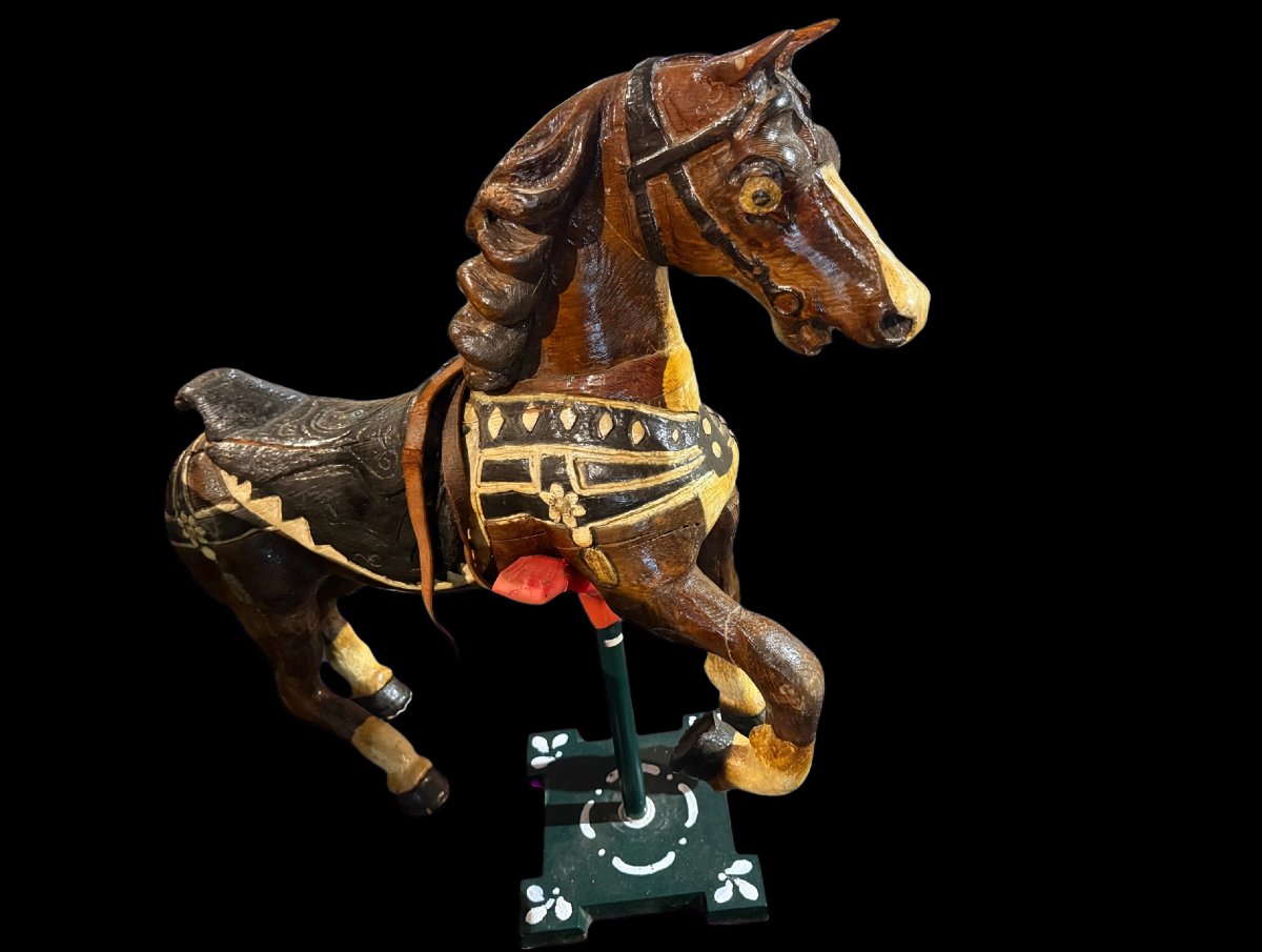 Decorative Carousel Horse Made Of Carved And Varnished Wood