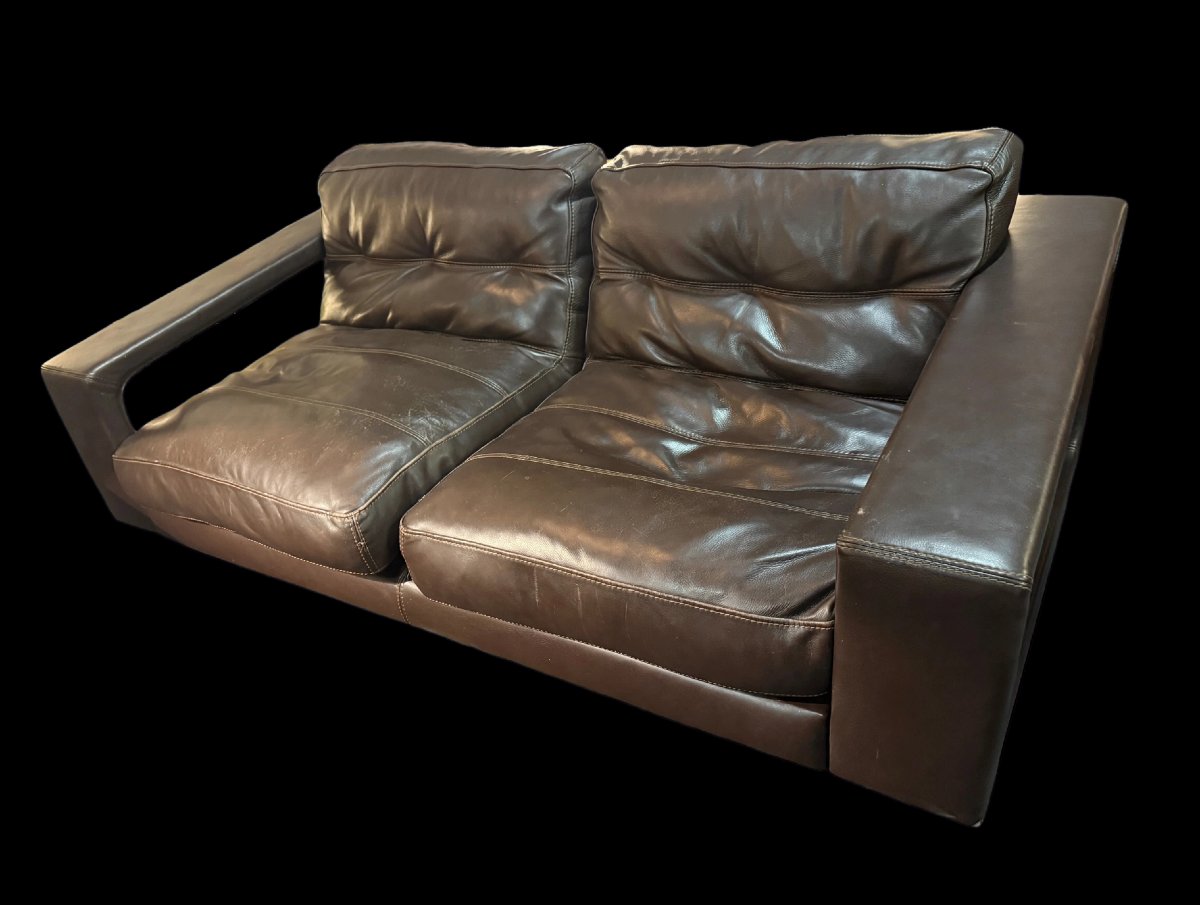 Canapé cuir 2 places de Paul Daveluy pour STEINER Paris, années 70