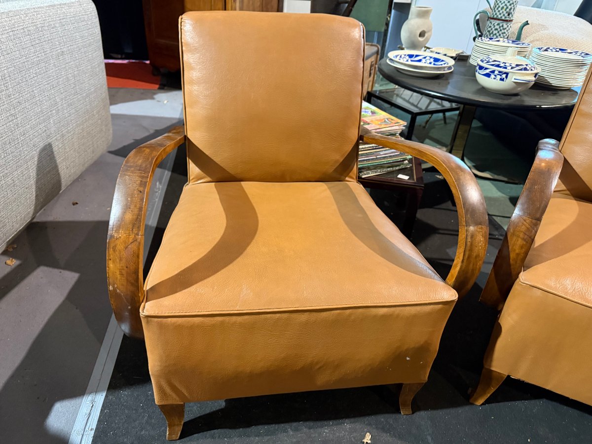 Paire de fauteuils bridge Art Déco à moustache - années 1940/50-photo-2