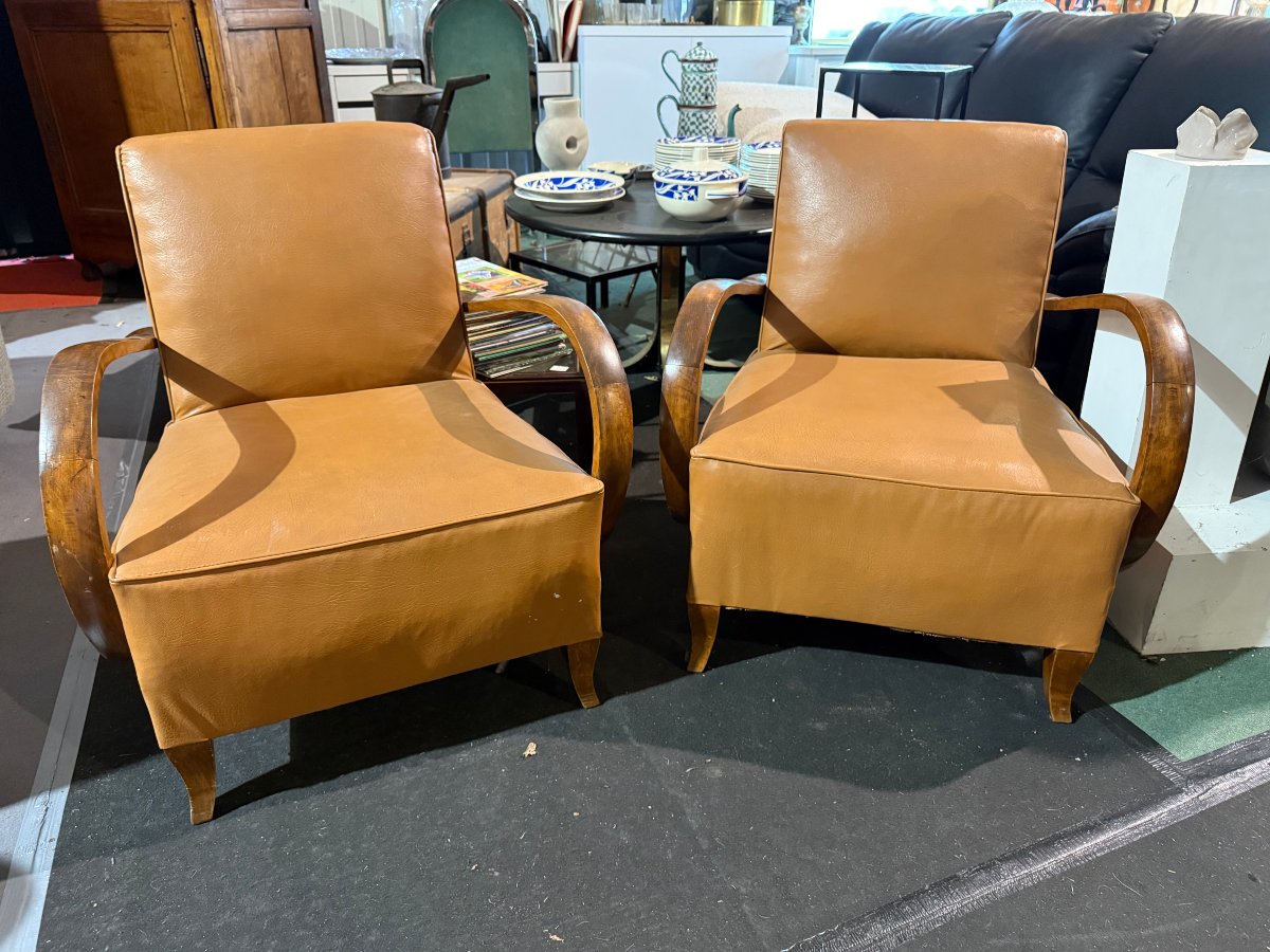Paire de fauteuils bridge Art Déco à moustache - années 1940/50