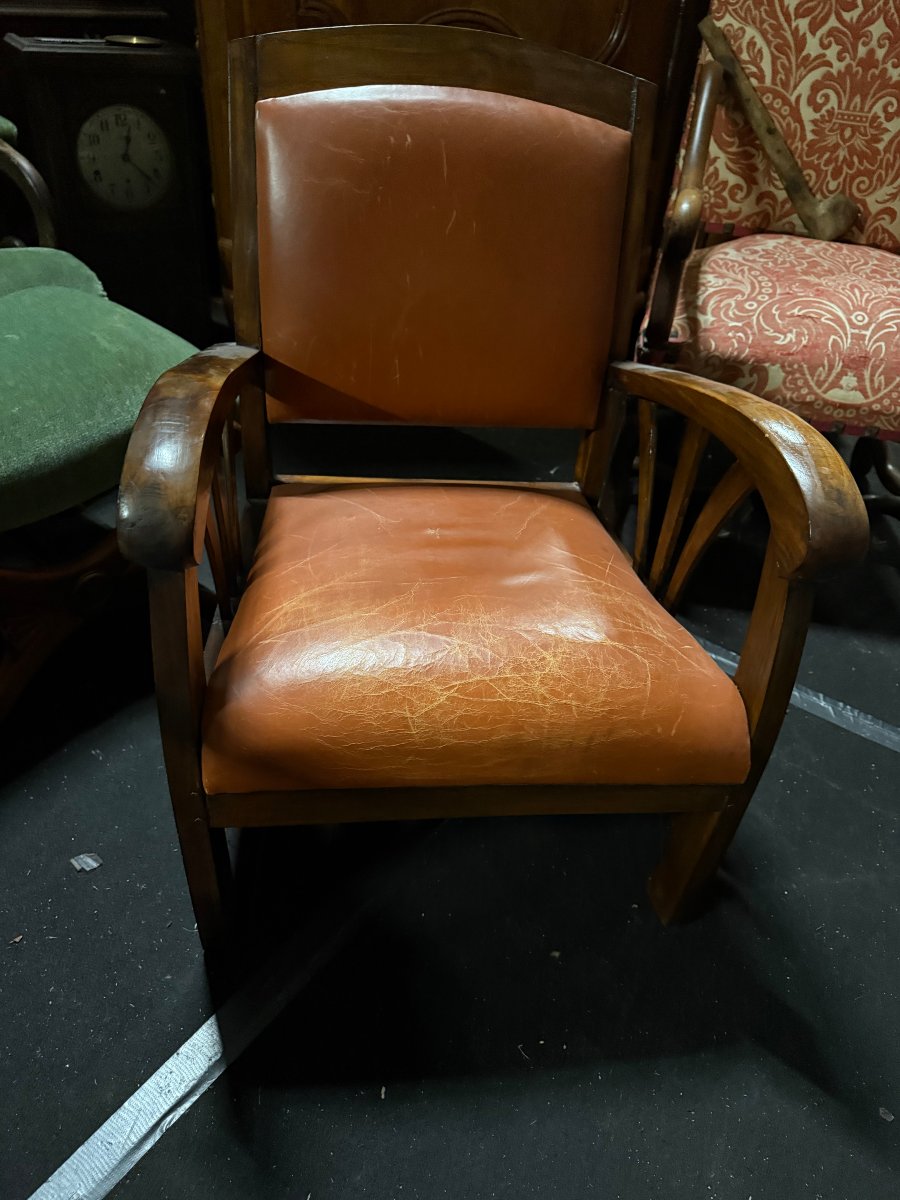 Bridge Chair / 1930s Office Chair. Stained Solid Wood Frame-photo-2