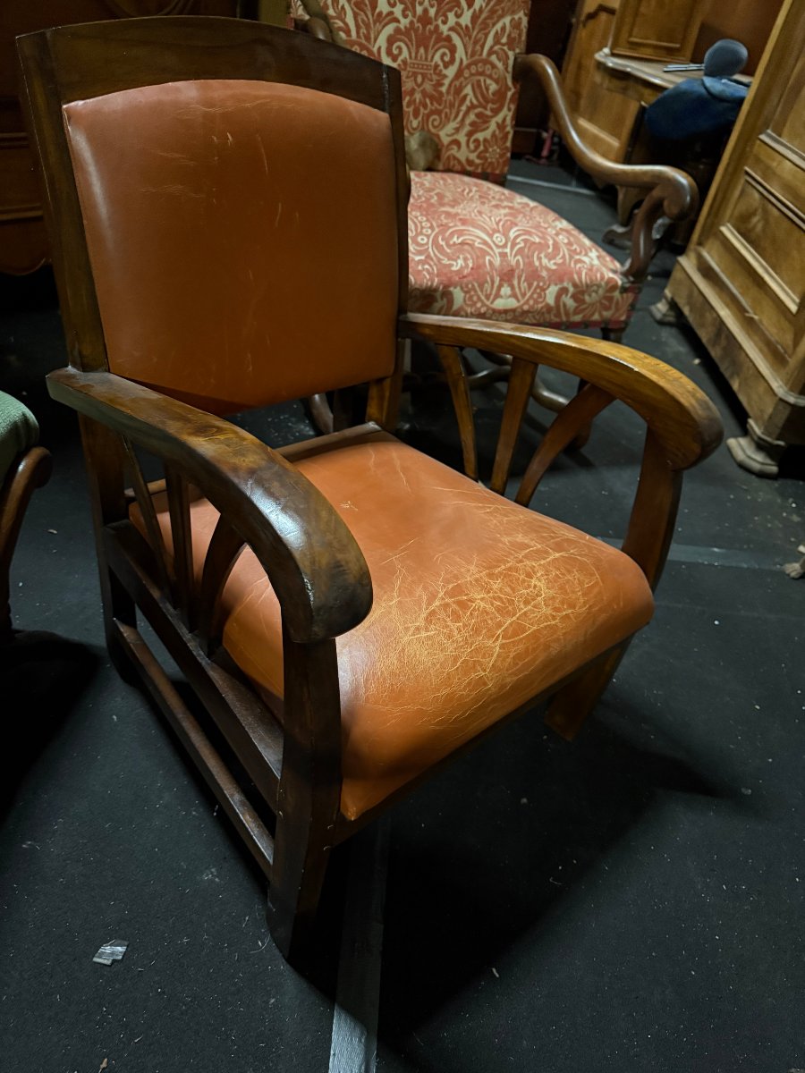 Bridge Chair / 1930s Office Chair. Stained Solid Wood Frame-photo-1