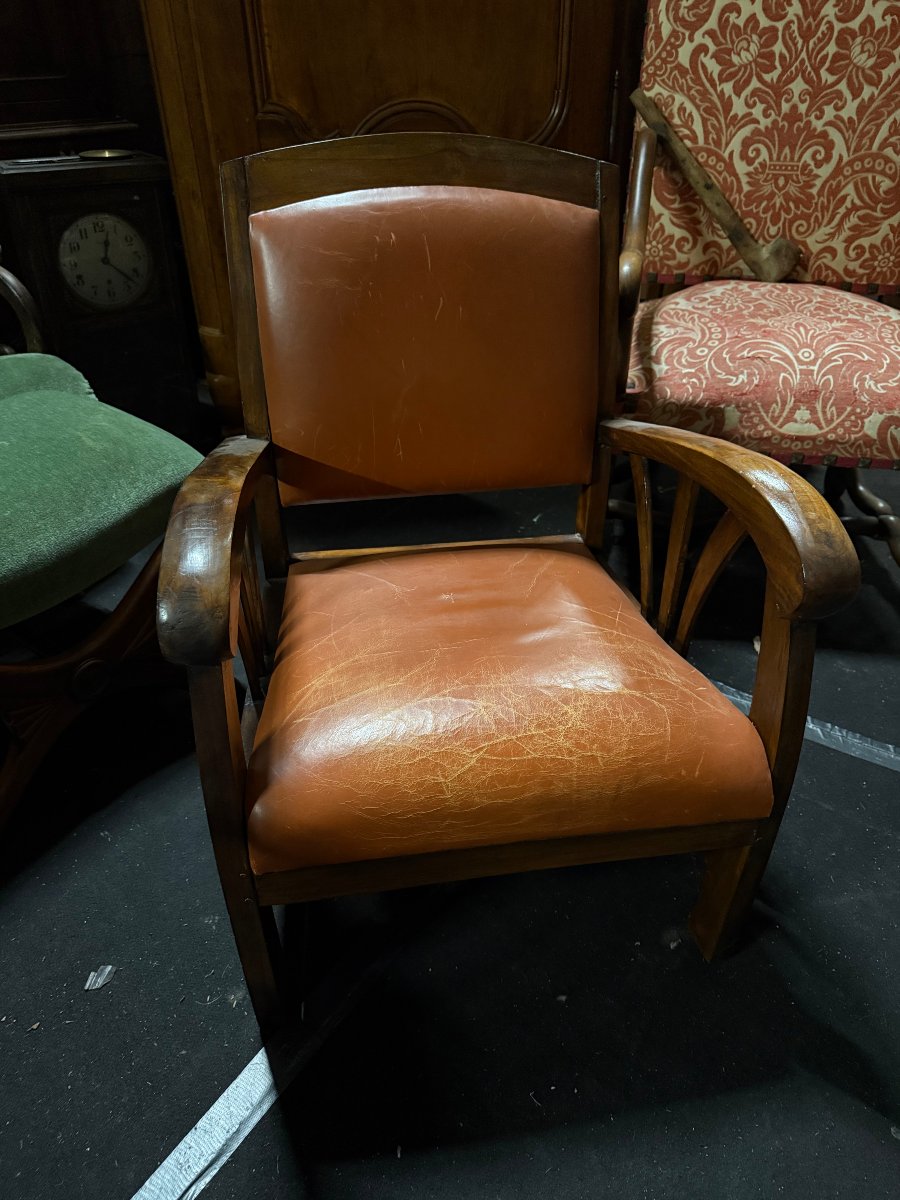 Bridge Chair / 1930s Office Chair. Stained Solid Wood Frame-photo-3