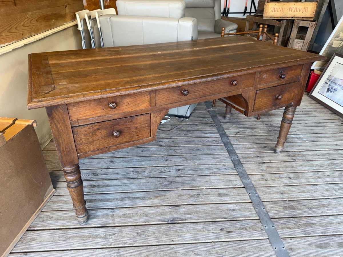 Bureau ancien en chêne massif - 19ème siècle - Bureau de notaire-photo-4