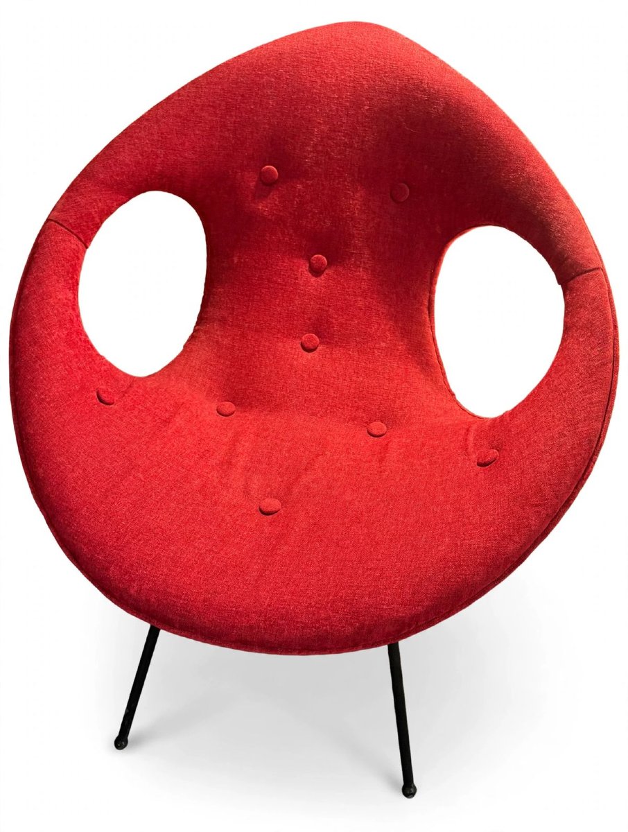 Pair Of Red Vintage Egg-shaped Armchairs - 1960s/1970s Design - Egg / Space Age Style-photo-2
