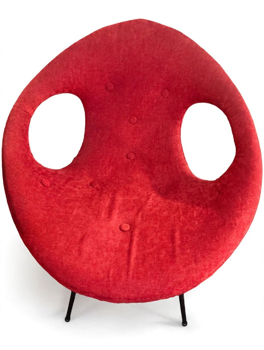 Pair Of Red Vintage Egg-shaped Armchairs - 1960s/1970s Design - Egg / Space Age Style-photo-3