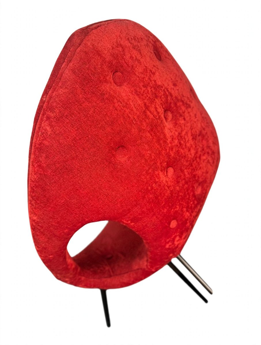 Pair Of Red Vintage Egg-shaped Armchairs - 1960s/1970s Design - Egg / Space Age Style-photo-1