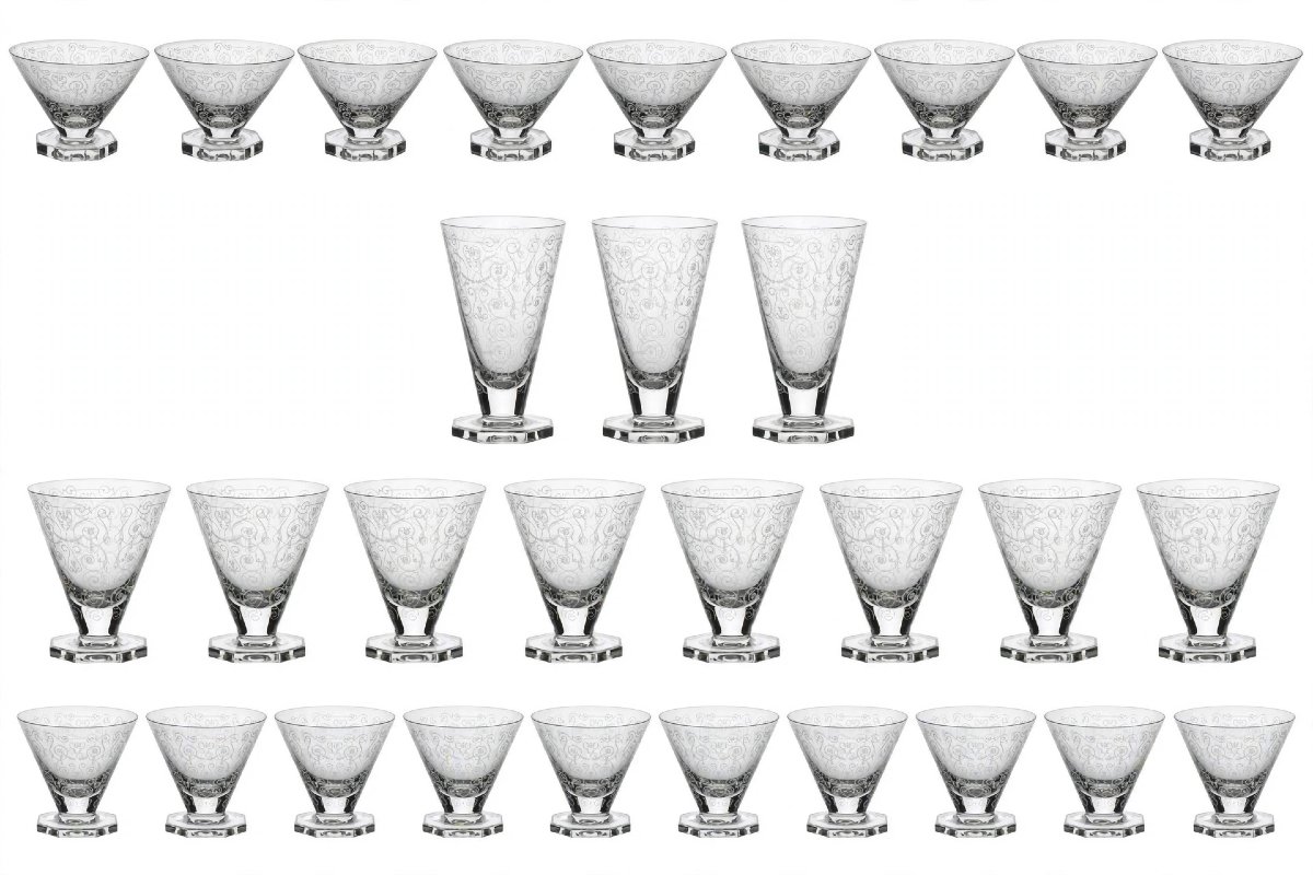 Set Of 30 Acid-etched Crystal Glasses, Sévigné Model—baccarat, Designed In 1899