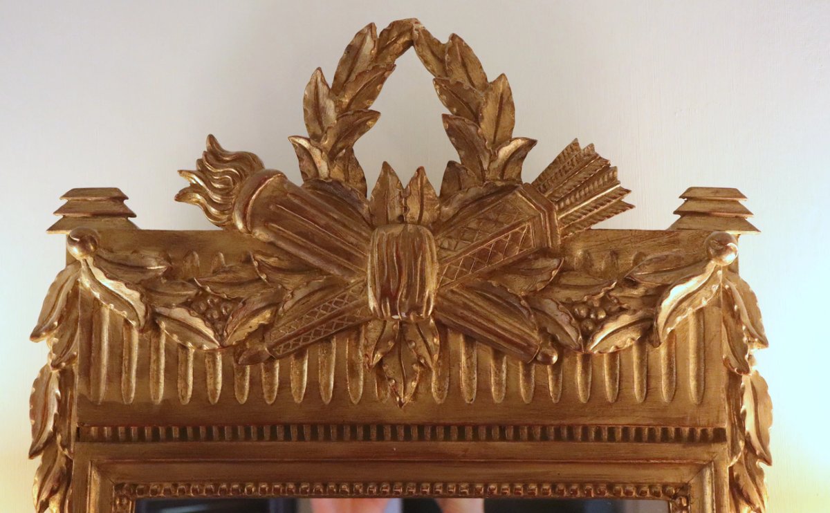 Louis XVI-style Mirror In Gilded Wood With A Torch-and-quiver Design-photo-2