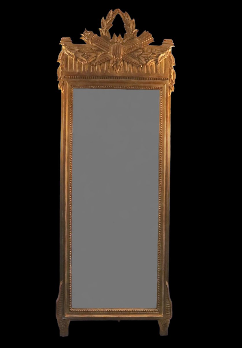 Louis XVI-style Mirror In Gilded Wood With A Torch-and-quiver Design