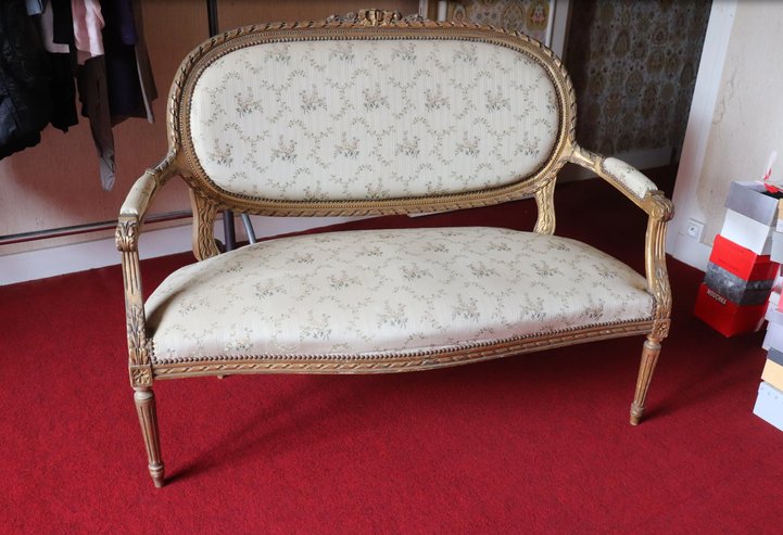 Louis XVI-style Bench In Gilded Wood-photo-1