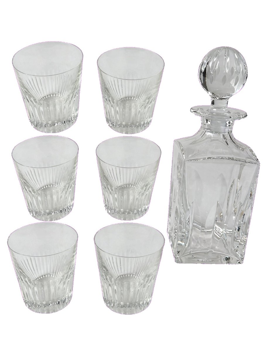 Service à whisky Saint-Louis modèle Manhattan - Carafe et 6 gobelets cristal, coffret d'origine-photo-2