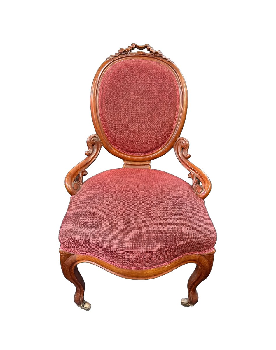 Pair Of Armchairs With Oval Medallion Backs In The Napoleon III / Louis-philippe Style—circa 1860-photo-2