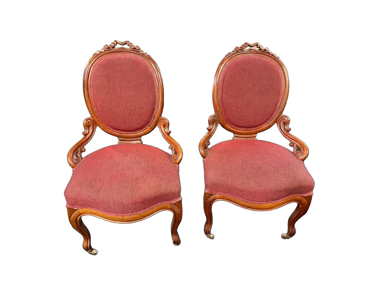 Pair Of Armchairs With Oval Medallion Backs In The Napoleon III / Louis-philippe Style—circa 1860