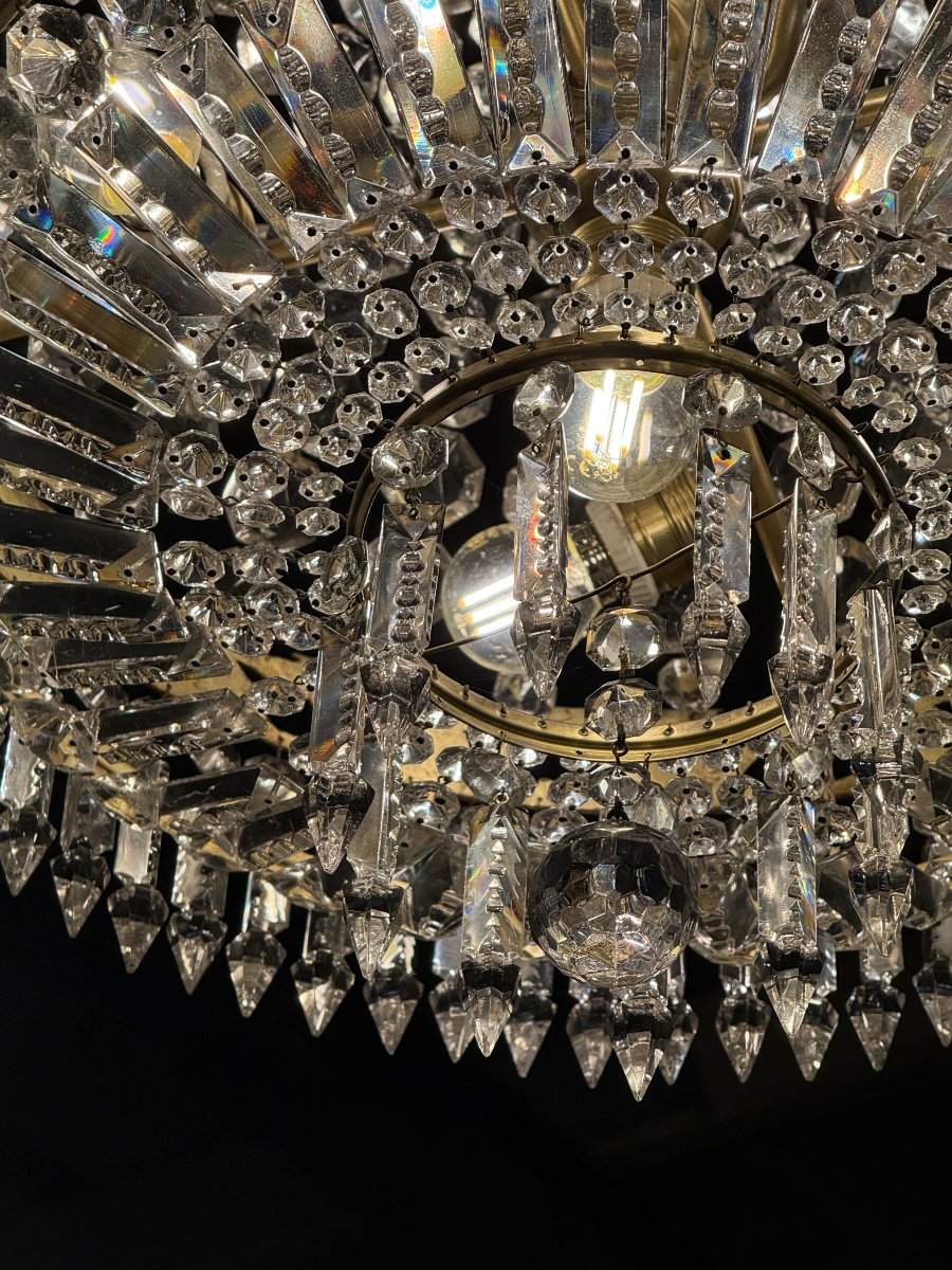lustre corbeille cage à pampilles en cristal et bronze doré - Style Louis XV 90 CM H 8 FEUX-photo-2