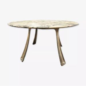 Marble And Cast Aluminum Table By Michèle Charron, 1970