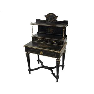 Bonheur du Jour Napoléon III bois noirci et incrustations de laiton - vers 1860-1880
