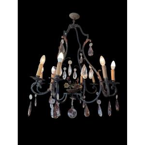 Lustre cage à 8 lumières - Style Louis XV à fleurs 98 X 80