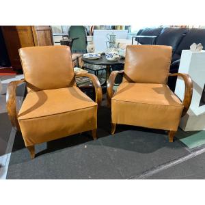 Paire de fauteuils bridge Art Déco à moustache - années 1940/50