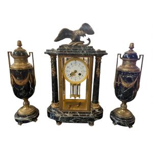 Napoleon III / Empire-style Mantelpiece - Sea-green Marble And Gilded Bronze