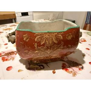 jardinière rectangulaire à pans coupés, porcelaine craquelée