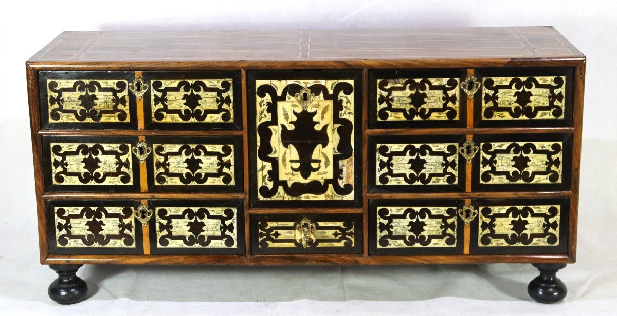 Rosewood, Ebony And Ivory Travel Cabinet, 17th Century