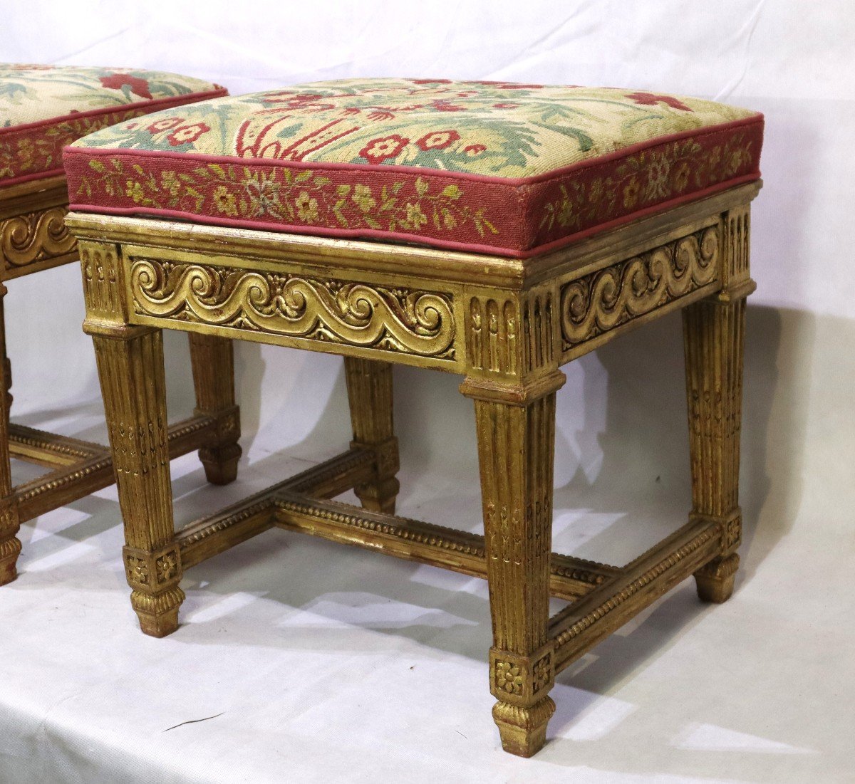 Paire De Tabouret, Style Louis XVI à Système , XIXe-photo-2
